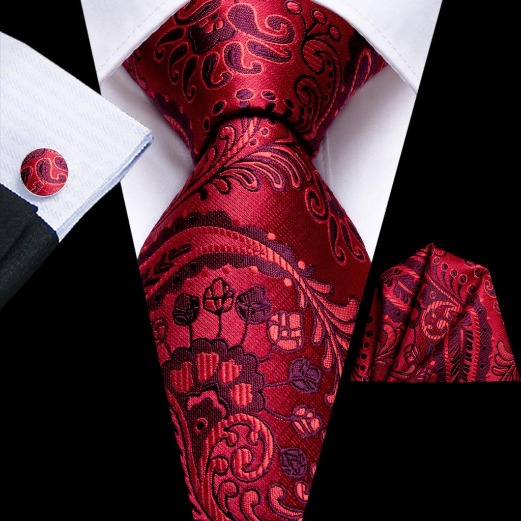 Hi-Tie Bourgondië Paisley Gestreepte Zijden Bruiloft Stropdas Voor Mannen Mens Stropdas Hanky Manchetknopen Set Business Party