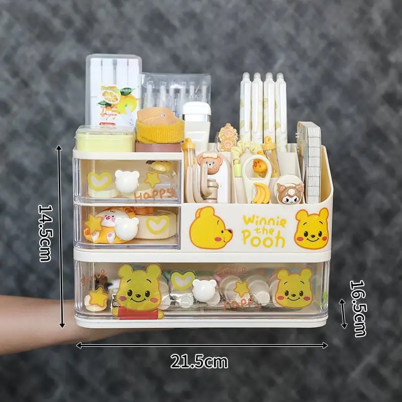 Organizador de escritorio estilo cajonera chica bonita corazón estudiante escritorio para niños papelería cepillo cosmético organizador portalápices plástico Ma: Rosa