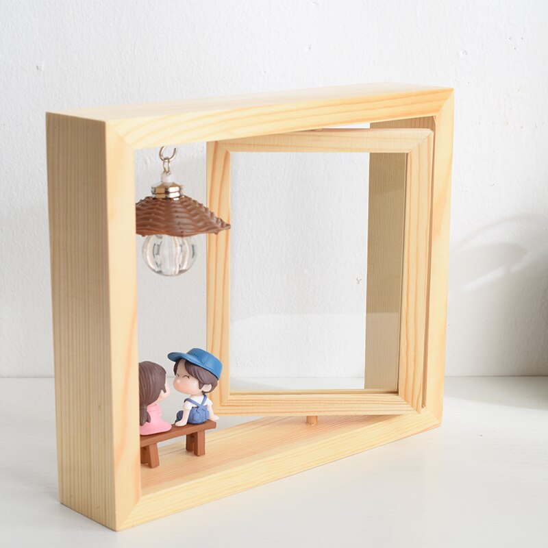 Wooden Rotating Photo Frame 6-Inch Pine Photo Frame Table Setting Double-Sided Rotating Couple Photo Frame Decoration
