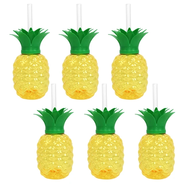 1/3/6Pcs Plastic Pineapple Cups with Straw Strawberry Cup Hawaiian Luau Birthday Party Decoration Summer Beach Drinking Cup: Light Grey