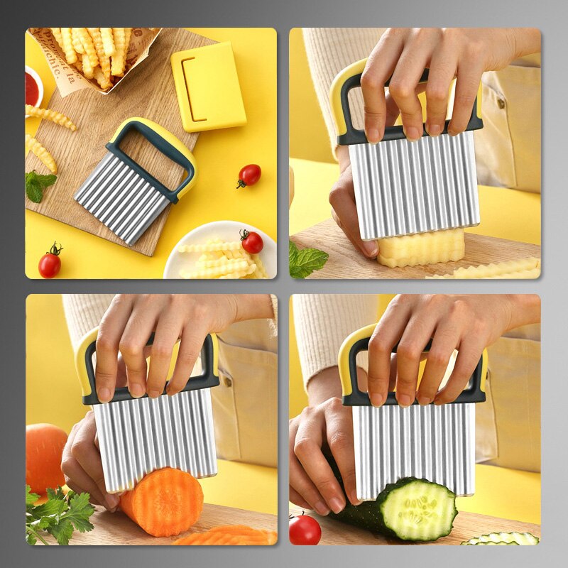 Stainless Steel Potato Wavy Edged Knife French Fry Slicer Potato Crinkle Cutter withProtective Case Fruit Vegetable Wavy Chopper