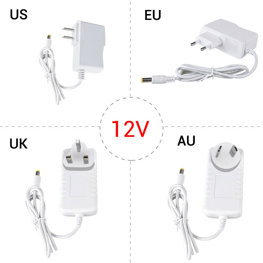 Adaptateur d'alimentation électrique blanc ue/UK/US/AU 1A 2A 3A transformateur chargeur pour 220V AC à 12v DC pilote LED en plastique pour bande lumineuse LED
