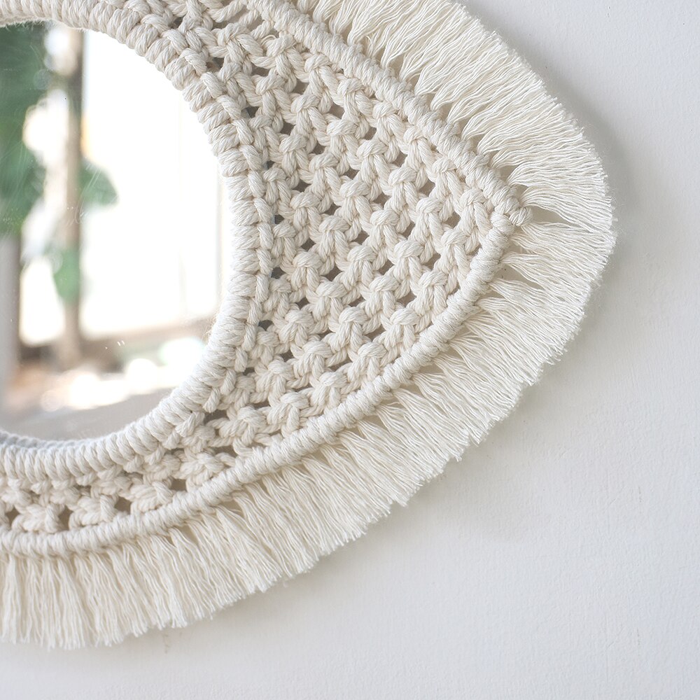 Boho Macrame specchio da parete decorazioni per la casa specchi decorativi decorazioni per la stanza estetica specchi da parete per soggiorno decorazione del bagno