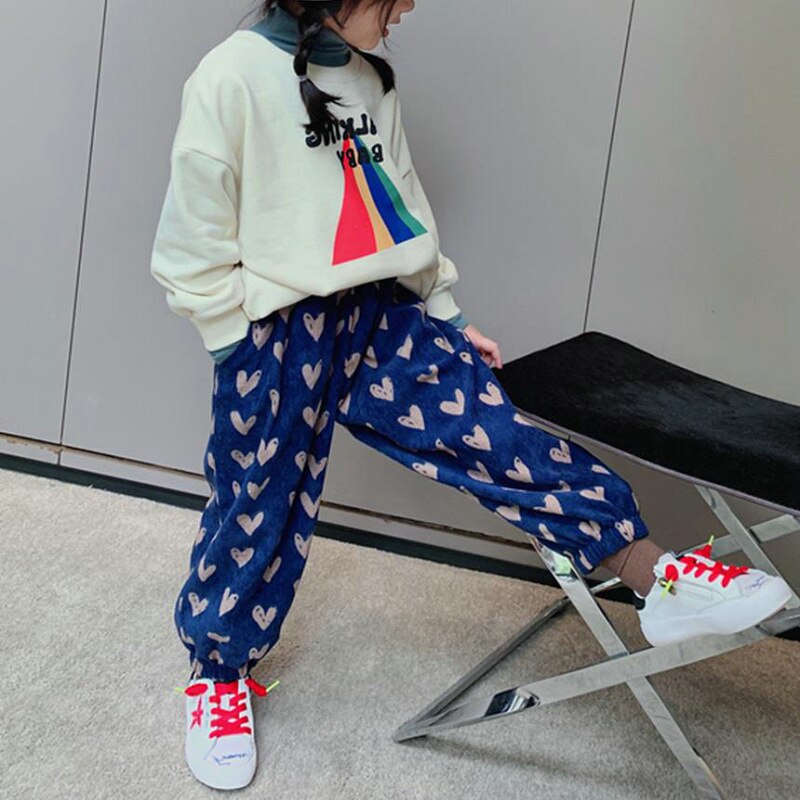 Mädchen Hosen Liebe Kabel Single freundlicher Samt Dicken Beiläufige Hosen Hosen Herbst und Winter Tuch Neue Lange Herz Hosen