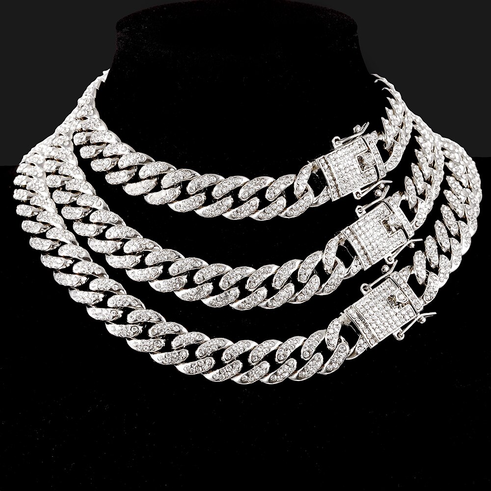 Men Hip hop Iced Out Bling Bling Chain Men 13mm width Miami Cuban Chain HipHop Necklaces Charm Jewelry