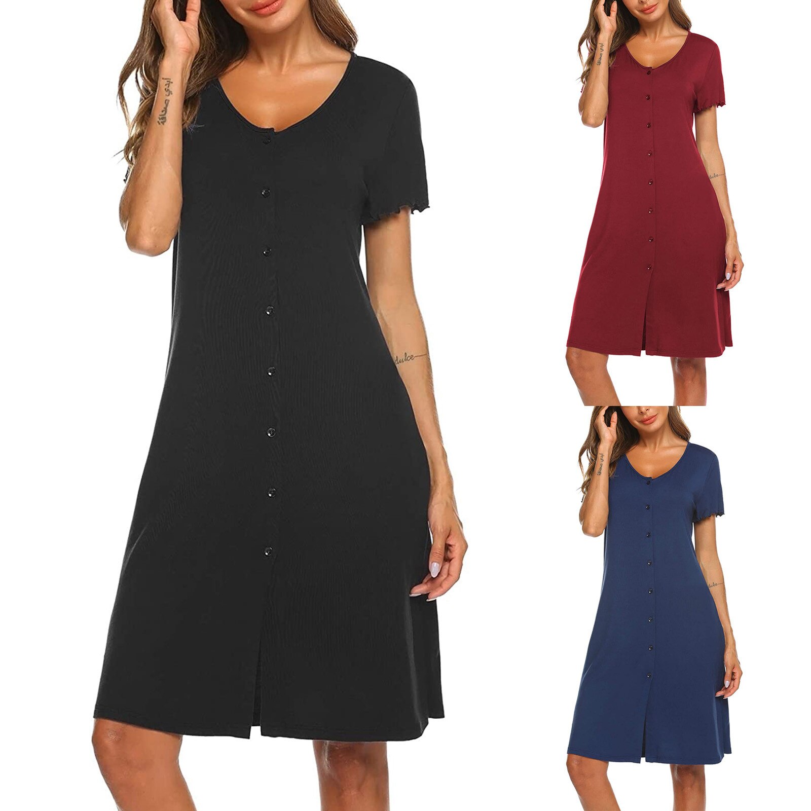 Dress For Pregnant Women O-Neck Solid Buttons Short Sleeve Pregnant Woman Dress Maternity Dress одежда для беременных