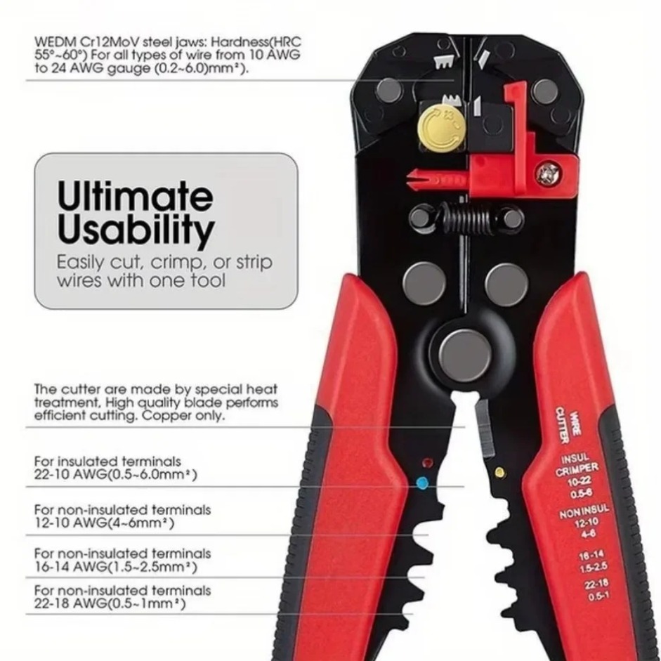 Alicates pelados multifuncionales para corte de Cable, Terminal de engarzado, herramienta manual automática de alta precisión, cortador de cables