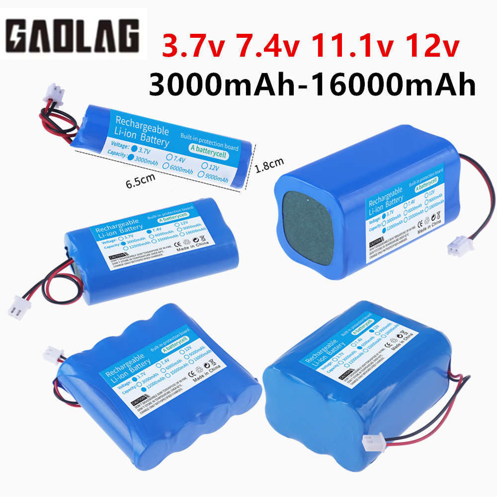 3,7 V 7,4 V 11,1 V 12V 18650 12000mAh con cables batería recargable de iones de litio con PCB para altavoz Bluetooth faros solares