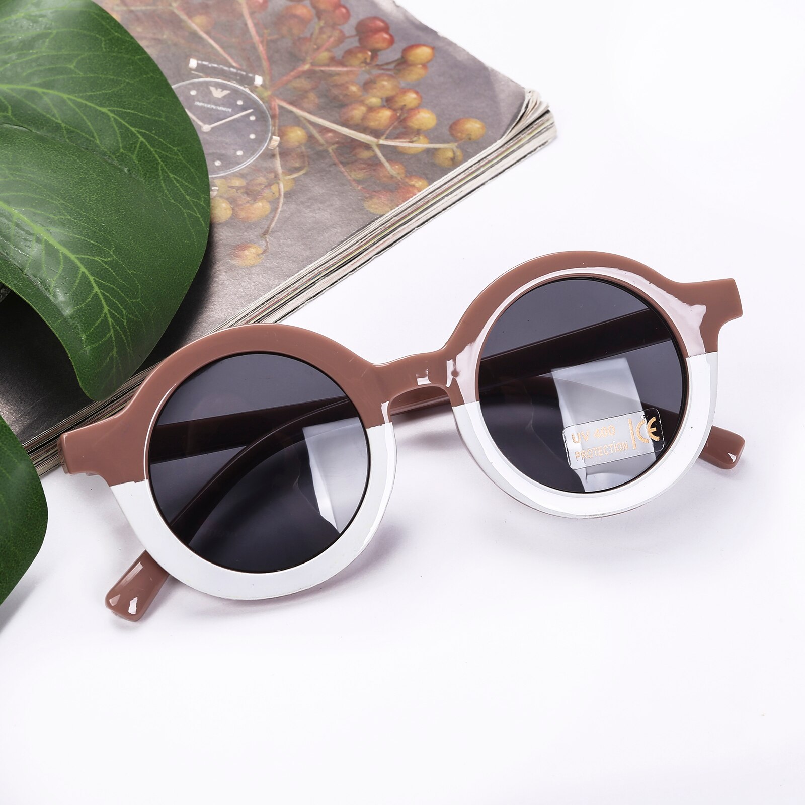 novedad de verano de los niños gafas de sol de marco redondo leopardo gafas anti-UV gafas de sol tonos de gafas para niños: Marrón