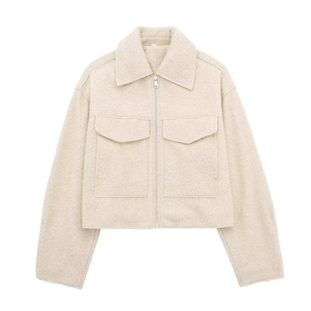 TRAFZA Jacke Für Frauen Herbst Solide Langarm Revers Mantel Vorderseite Tasche Reißverschluss Bomber Jacken Weibliche 2024 Streetwear: XS / Blau