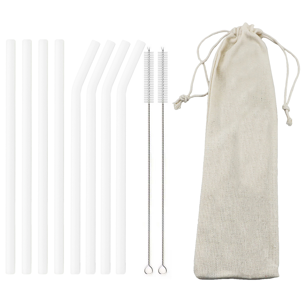 Eco Friendly Reusable Drinking Straws High Borosilicate Glass Straws for Smoothies Straws Cocktails Bar Accessories with Brushes: 8pcs white