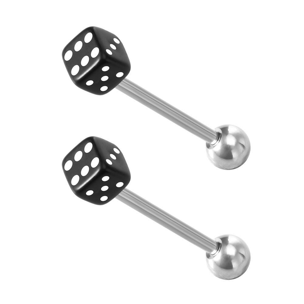 2 stück metall-gotisch-zungenpiercing-ohrstecker, zungenpiercing-würfel-kugel-streifen-durchbohren-stift-ohrstecker, hantel-körperschmuck-ohrringe: Schwarz