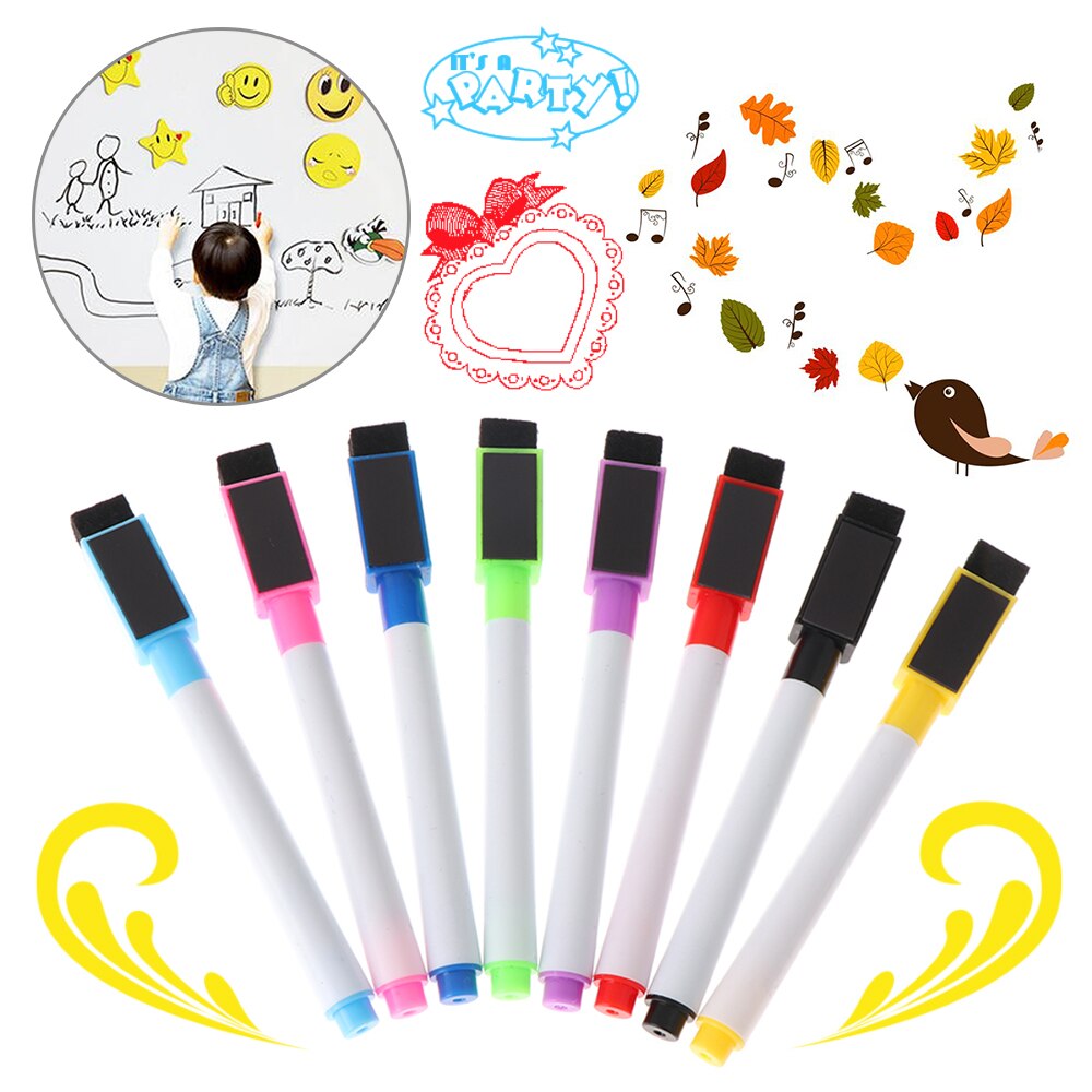 8pc Durable Non-toxic Plastic white board marker pens, dry erase easy whiteboard Markers with Eraser Signature