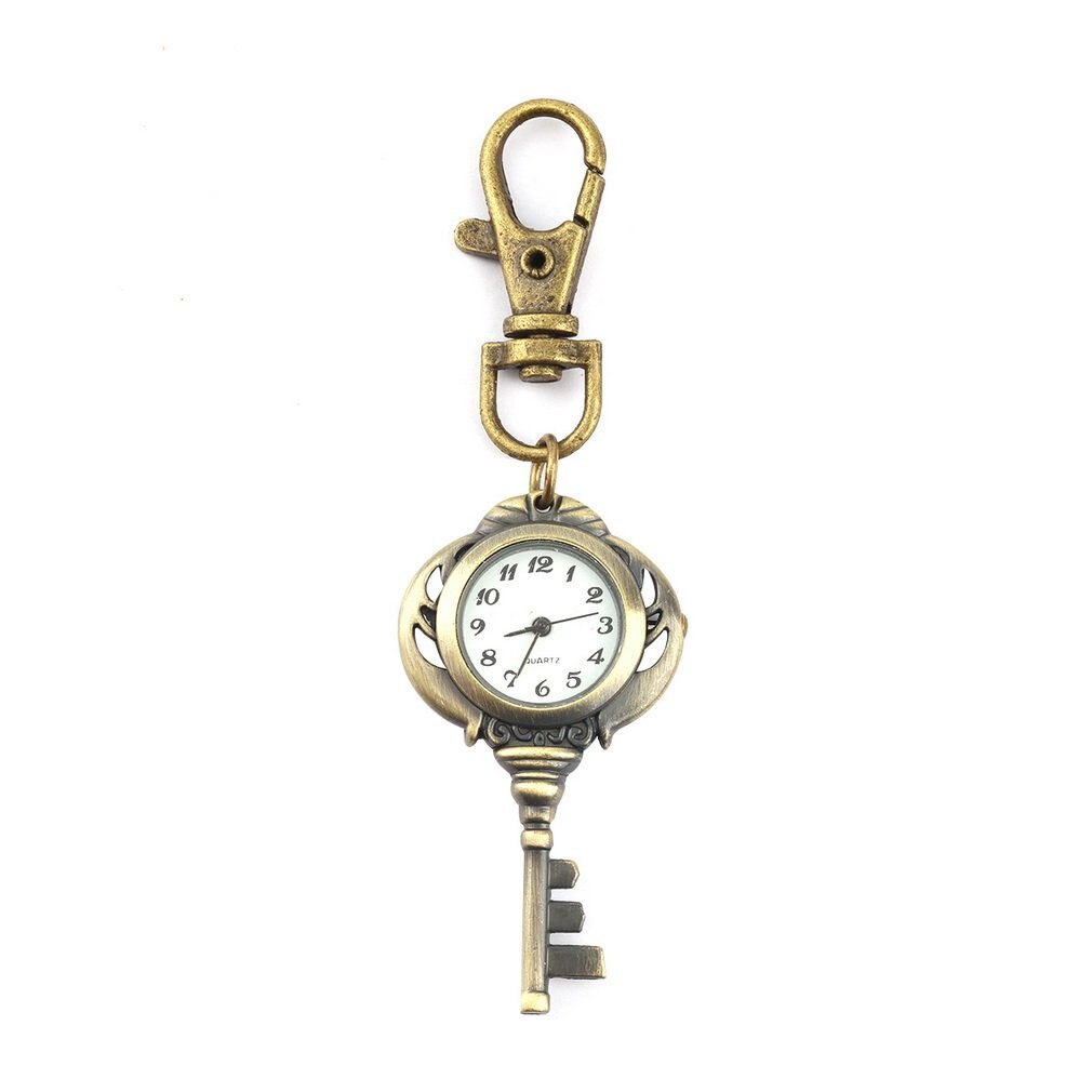 Vintage Antique Stainless Steel Quartz Pocket Watch Keychain Key Chain Watch