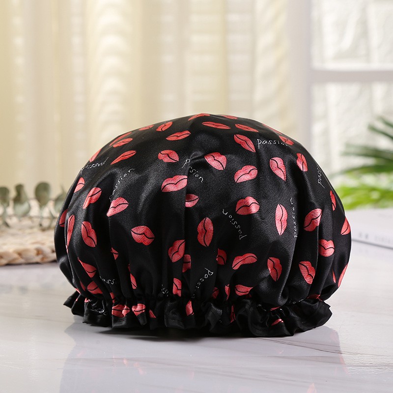 Doppelte wasserdichte Duschhaube, Shampoo-Haare, Bad, Make-up-Kopfbedeckung: Black