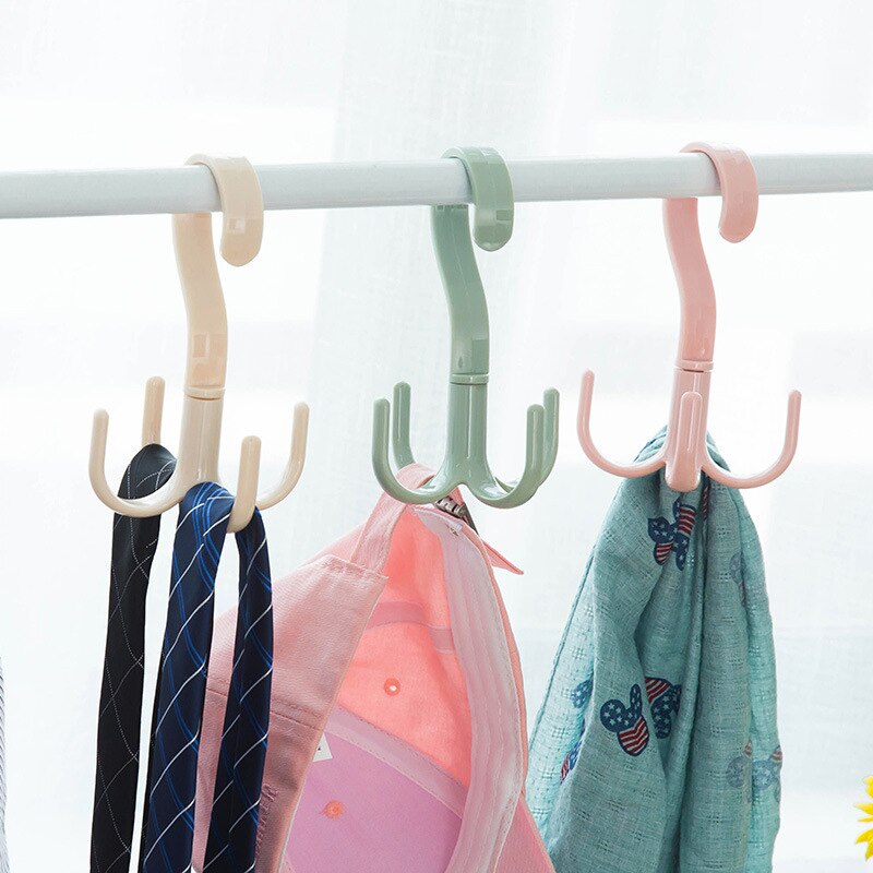 Plastic Hook Family Storage Rotatable Hanger Multi-Functional Load-Bearing Strong S Hook For Kitchen And Bathroom 4 Claws Pink