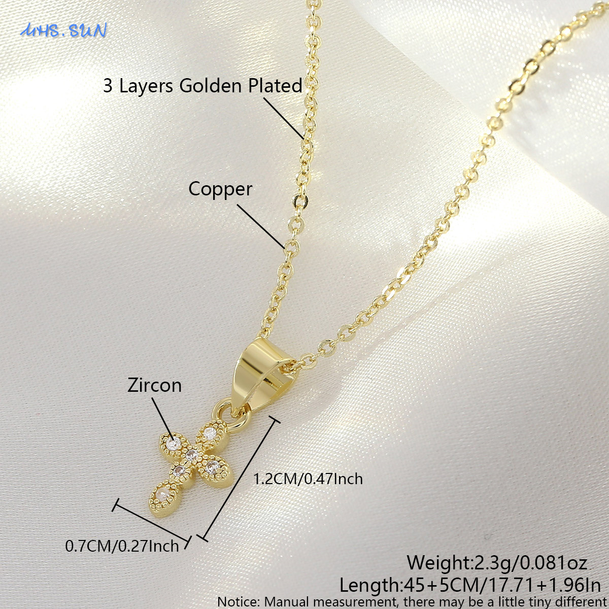 MHS.SUN Jesús circón Cruz grande collar Unisex Simple Cruz grande colgante collares para hombres mujeres pareja religión joyería: Rojo óxido