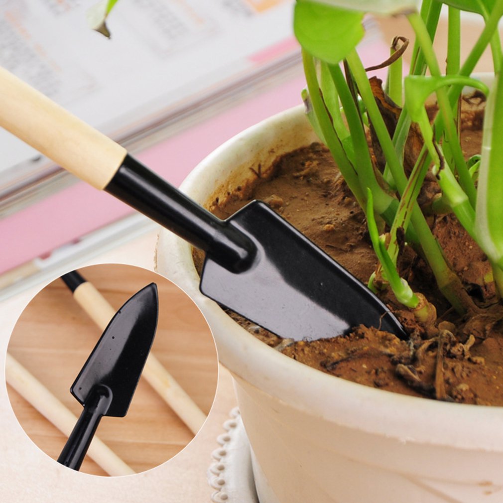 3 uds Mini herramientas de jardinería mango de madera de acero inoxidable plantas en macetas pala rastrillo pala para flores en maceta conjunto de herramientas para plantas