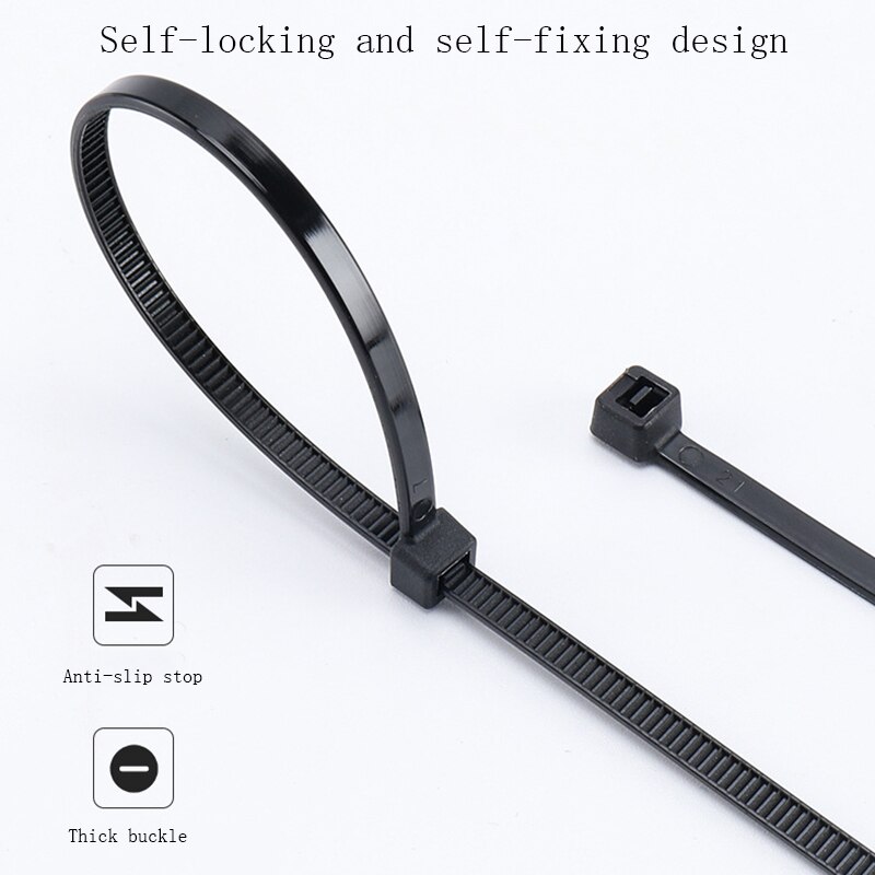 Black and White Self-locking Nylon Cable Ties Plastic Cable Ties 3*100*3*200 Industrial Cable Ties Fixing Ring 200pcs