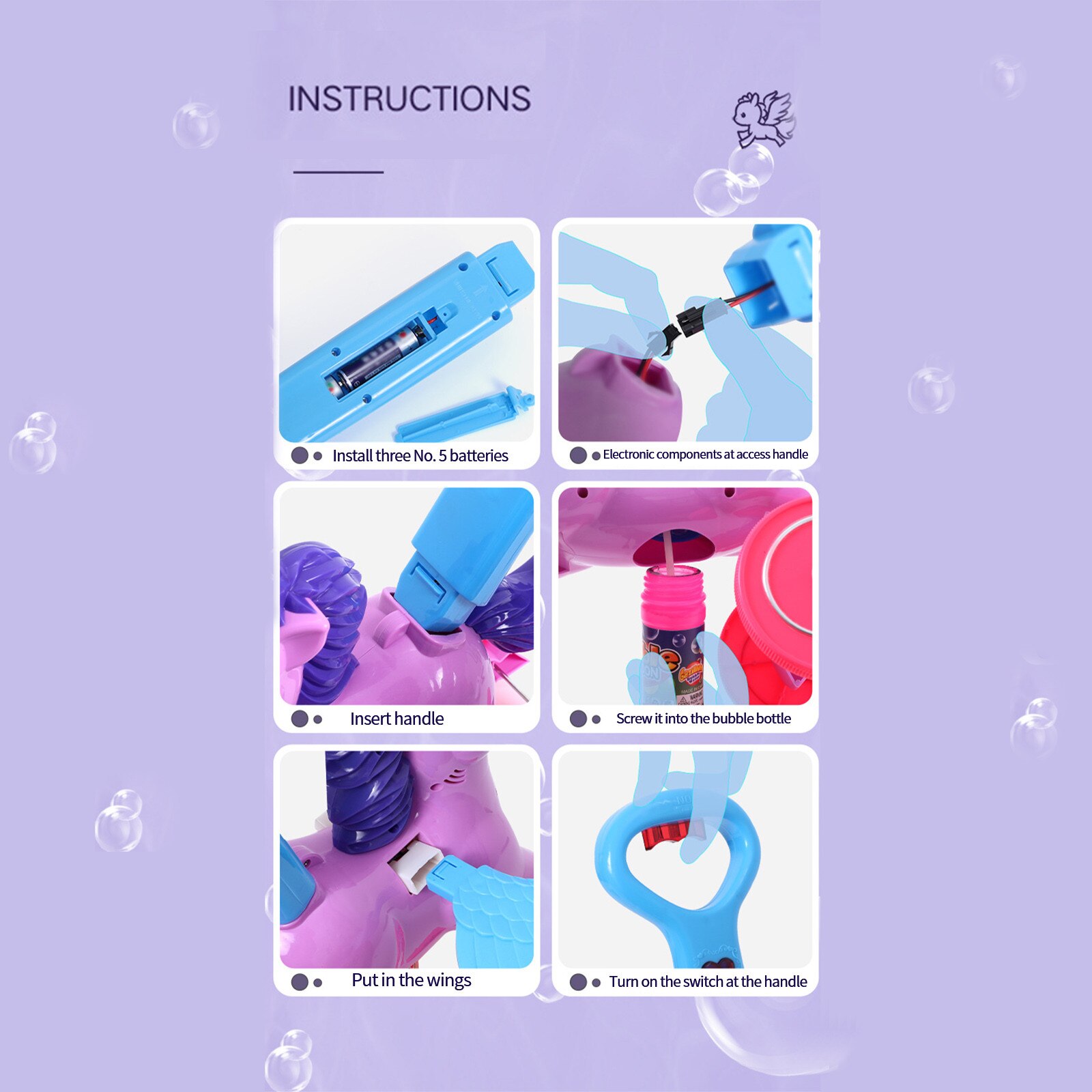 Bubble Machine Music Light Push Toy Bubble Maker Bubble Solution(110ml)