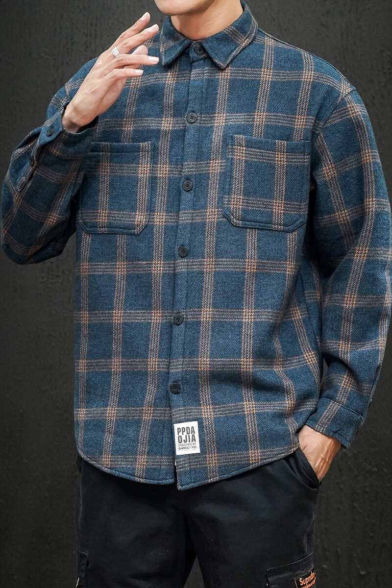 Camisas de forro polar cálidas para hombre, camisas de manga larga masculinas informales a cuadros de estilo japonés nuevos de invierno, 4xl 5XL talla grande,