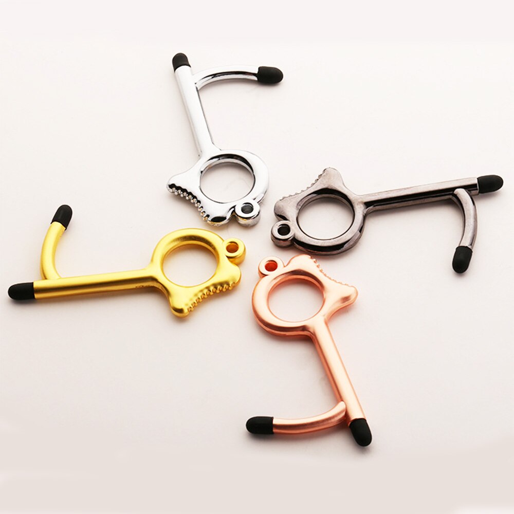 10 stuks/partij edc deuropener hygiëne hand antimicrobiële touchscreen stylus pers lift gereedschap deurgreep sleutelhanger