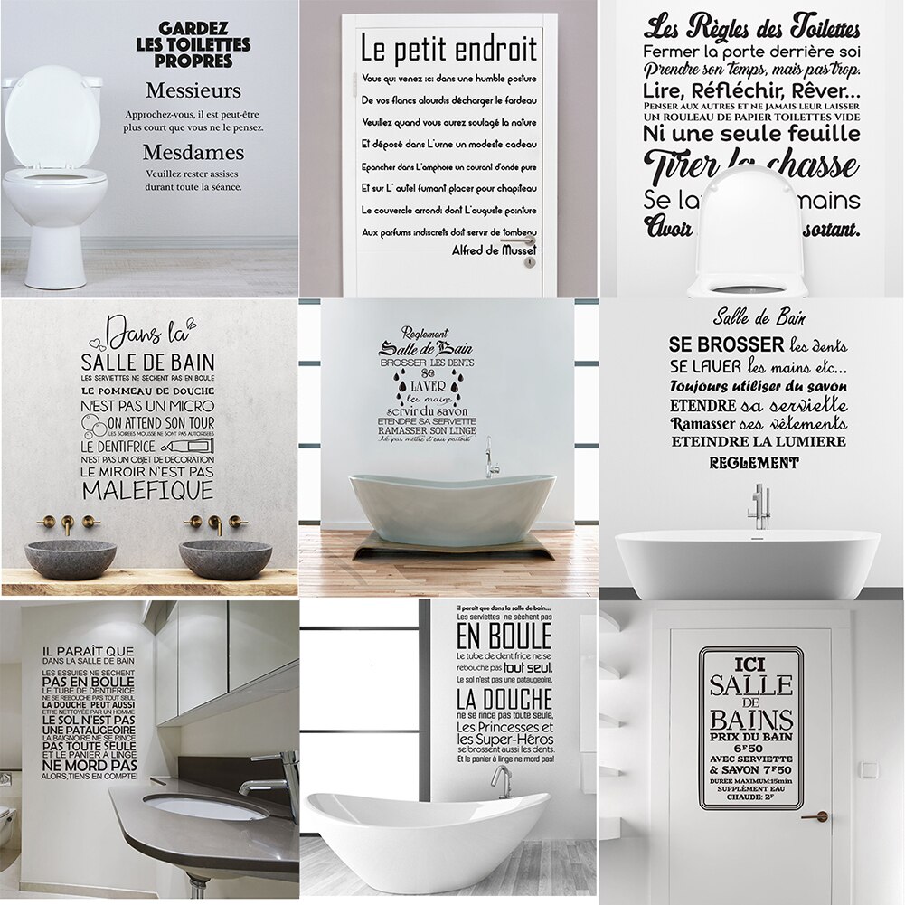 Autocollant Mural Citation Les règles Des Toilettes, Papier Peint De Décoration pour Salle De Bain, WC