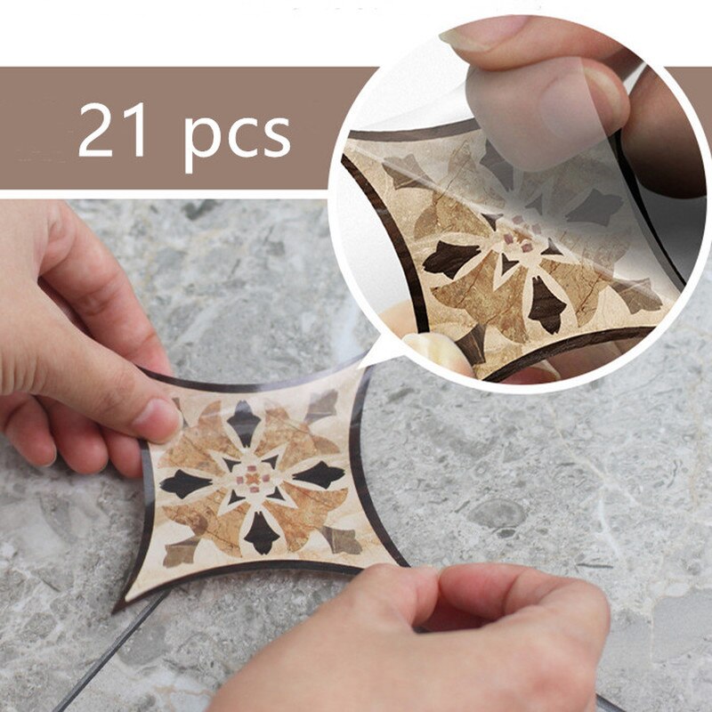 21 Pcs Self Adhesive PVC Ceramic Tile Stickers Waterproof Wall Sticker Art Diagonal Floor Stickers Kitchen Decorative Sticker