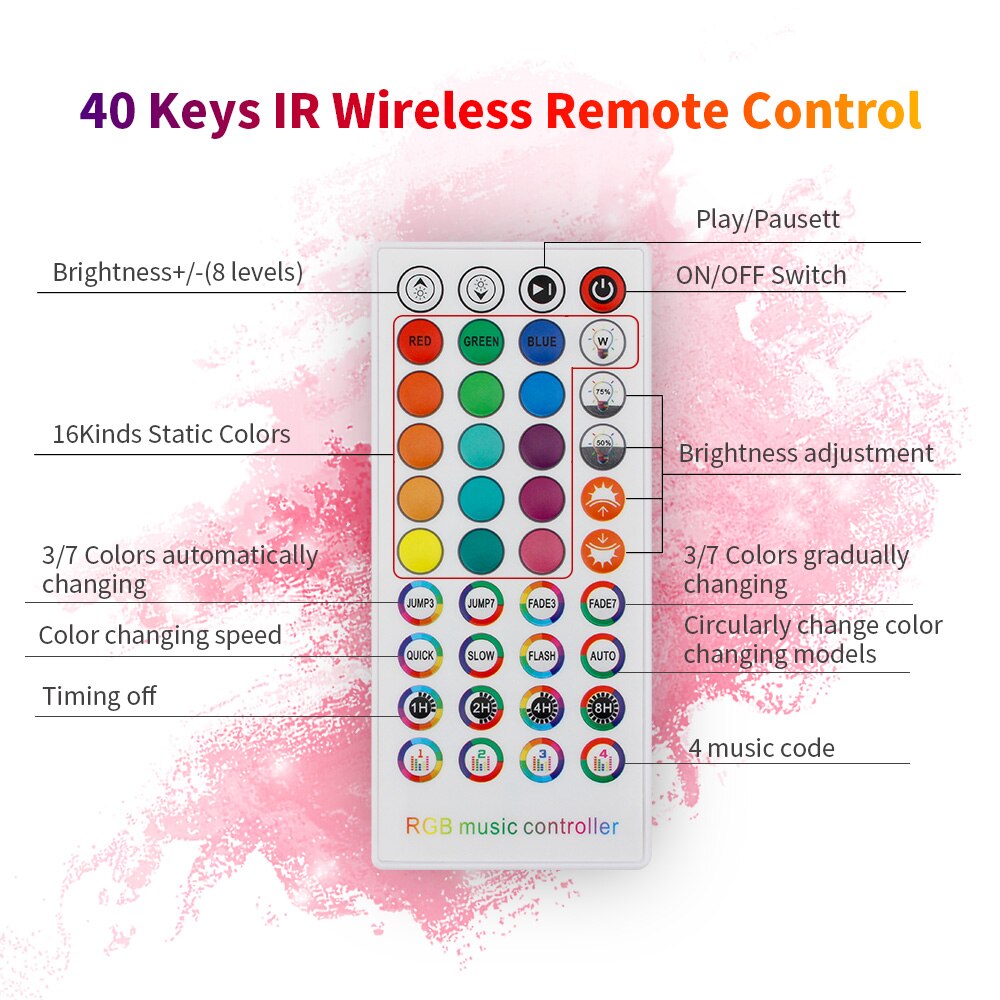 5050 RGB LED Strip Light Kit 10m Flexible Led Lighting Stripe Diode Music Remote Controller Power Adapter Set for Home Bar
