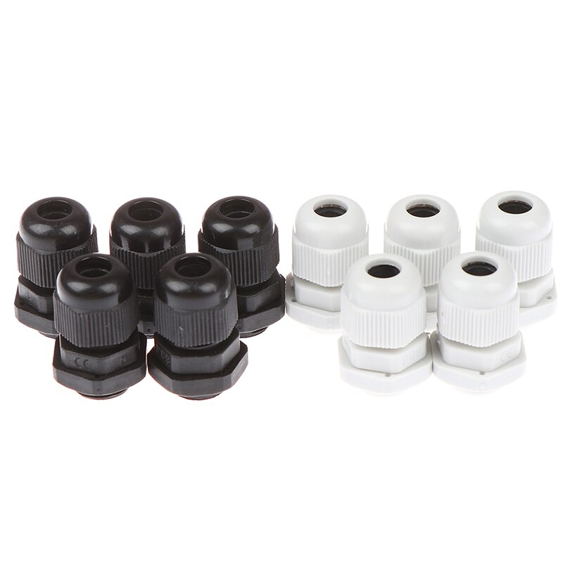 5pcs JETTING PG9 Wit Zwart Waterdicht Nylon Plastic Cable Gland Connector Voor 4-8mm Draad kabel