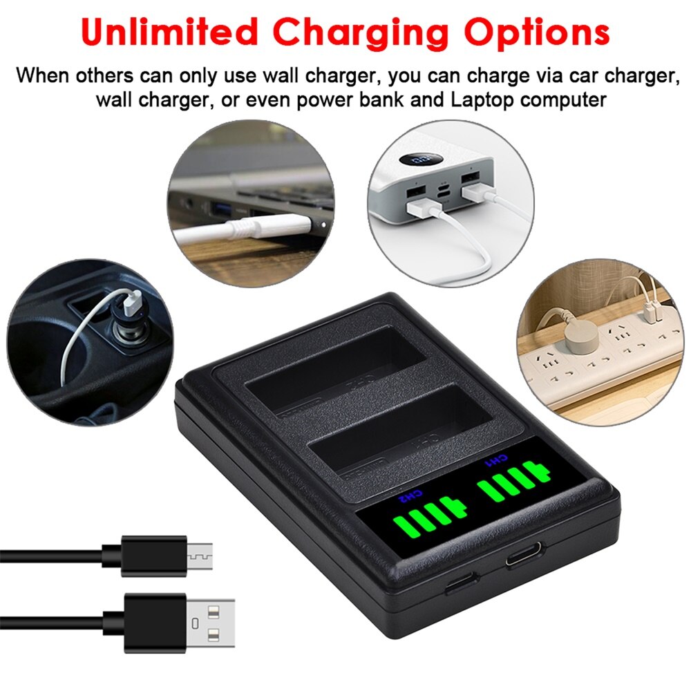 DMW-BLG10 BLG10E BLG10PP Batterie &amp; Chargeur LED pour Panasonic LUMIX GF5 GF6 GX7 GX9 GX80 GX85 ZS200 LX100 Caméras