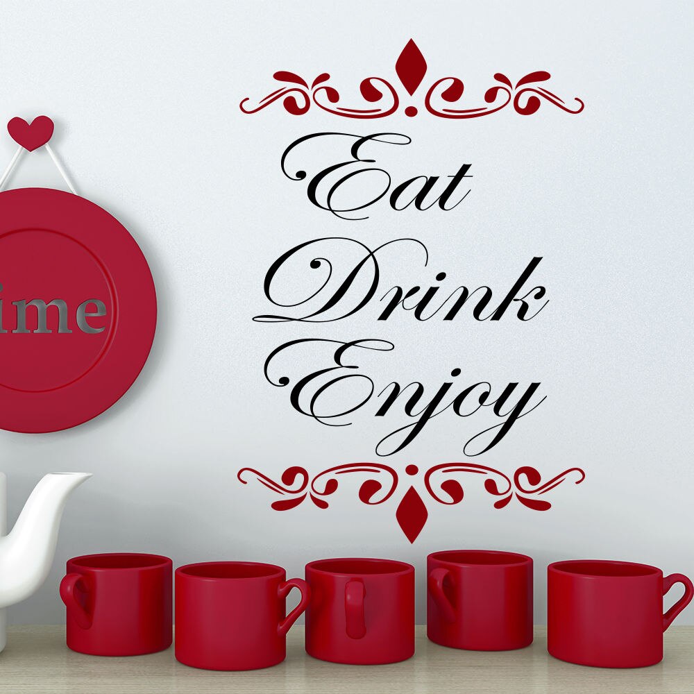 Wall Sticker Quote Eat Drink Enjoy Kitchen Decor Cafe Vinyl Removable Art Restaurant Mural Decals Poster LA742: as picture / 42x61cm