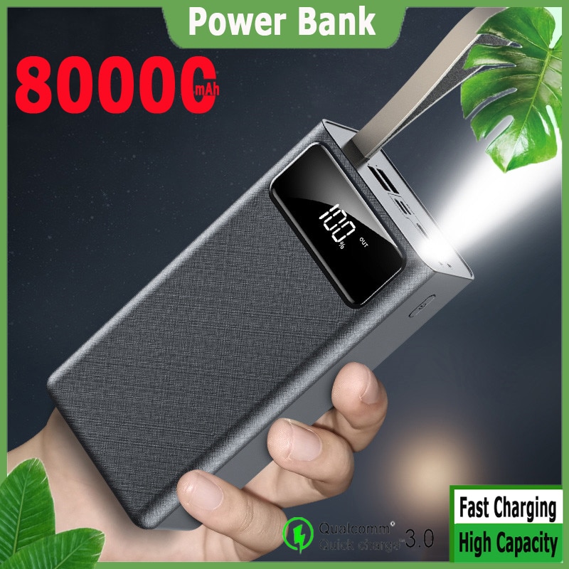 Power Bank 80000mAh Large Capacity Portable Charger 2USB Port Outdoor Fast Charging Power Bank for Xiaomi Samsung IPhone