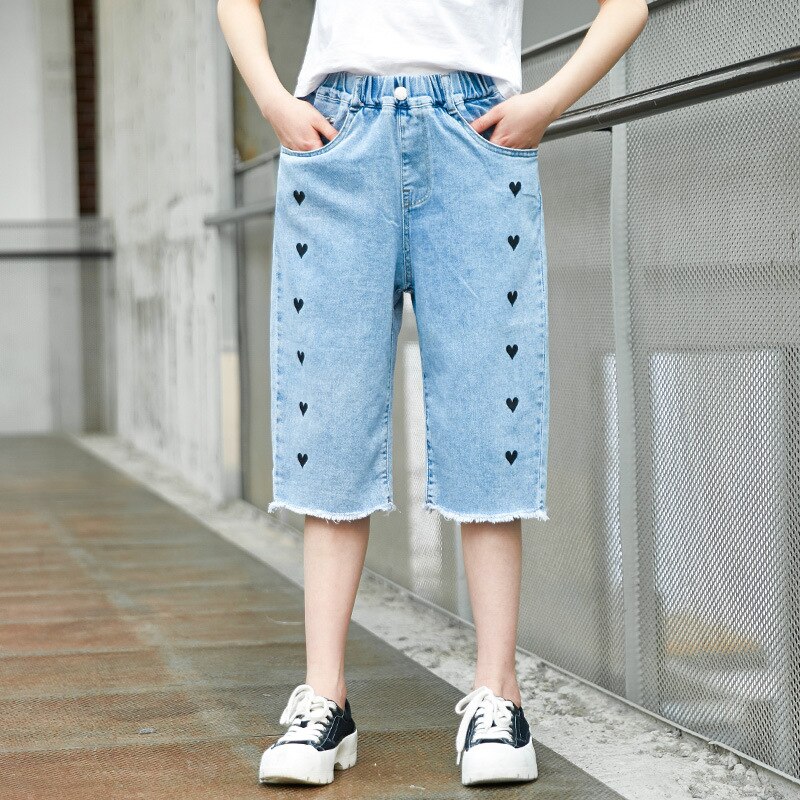 Meisjes Jeans Kids Meisjes Kleding Kinderen Elastische Taille Casual Jeans Kinderen Meisjes Liefde Print Korte Broek Aankomst Zomer Broek