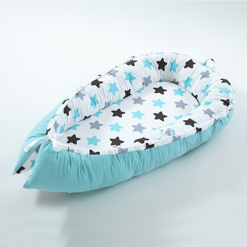80*50cm baby reden seng bærbar aftagelig og vaskbar krybbe rejse seng spædbarn toddler bomuld vugge til nyfødt baby bassinet bum: Blå