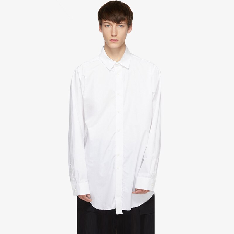 Heren en dames halflang profiel gerafeld wit overhemd niche merk los en eenvoudig overhemd: 4xl