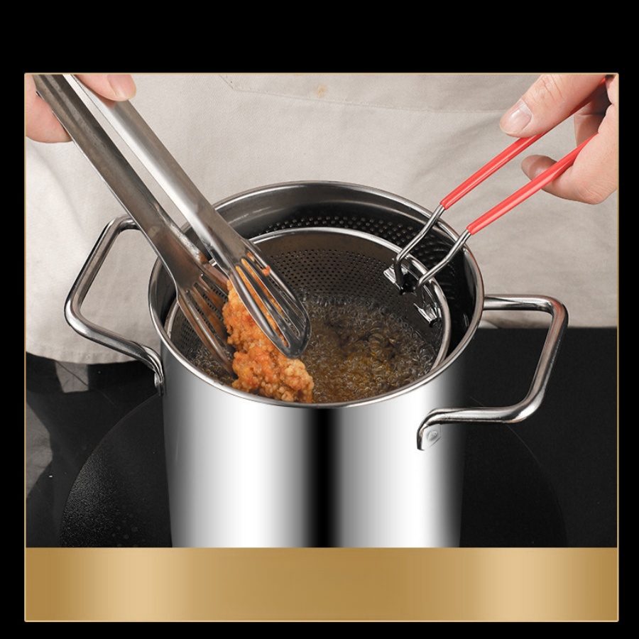 Mini-fritös i rostfritt stål, oljebesparande liten fritös i japansk stil med filterskärm