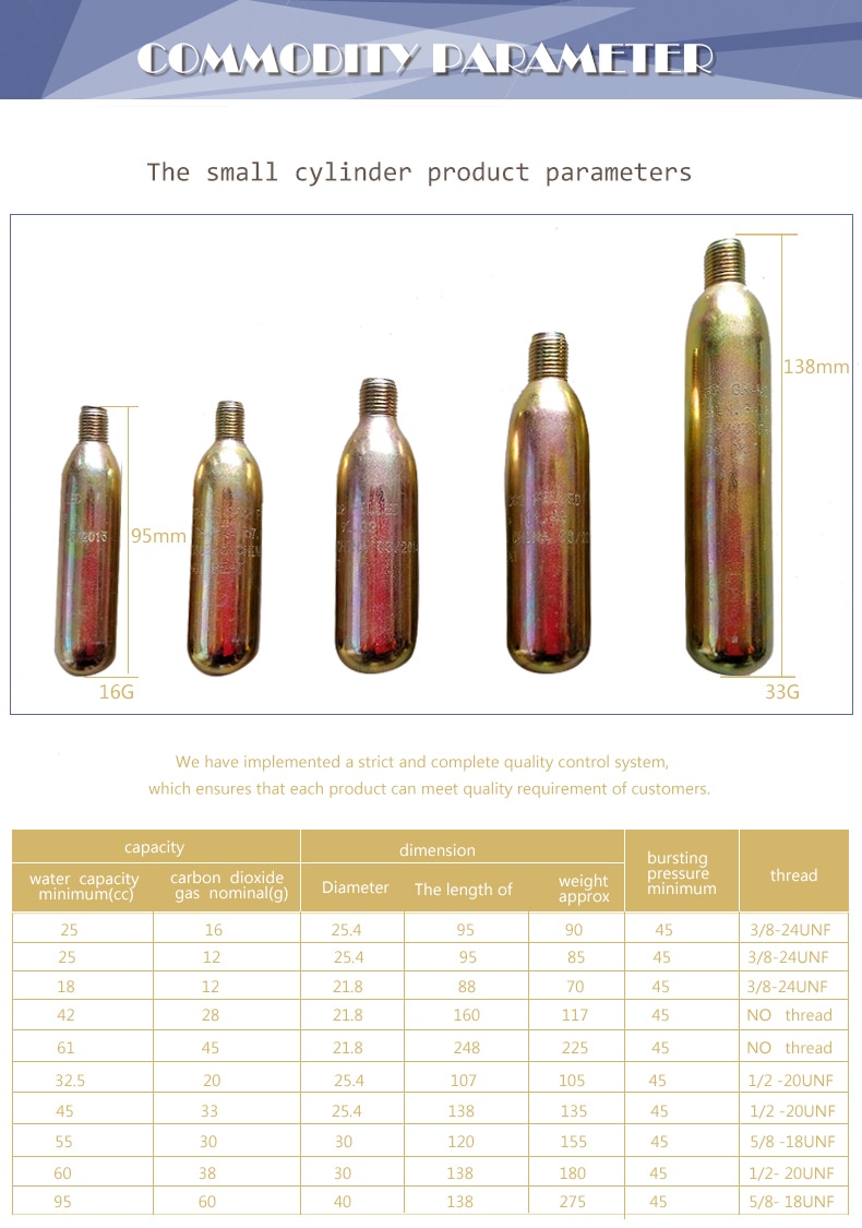 33g CO2 gas cartridge for inflatable life jacket