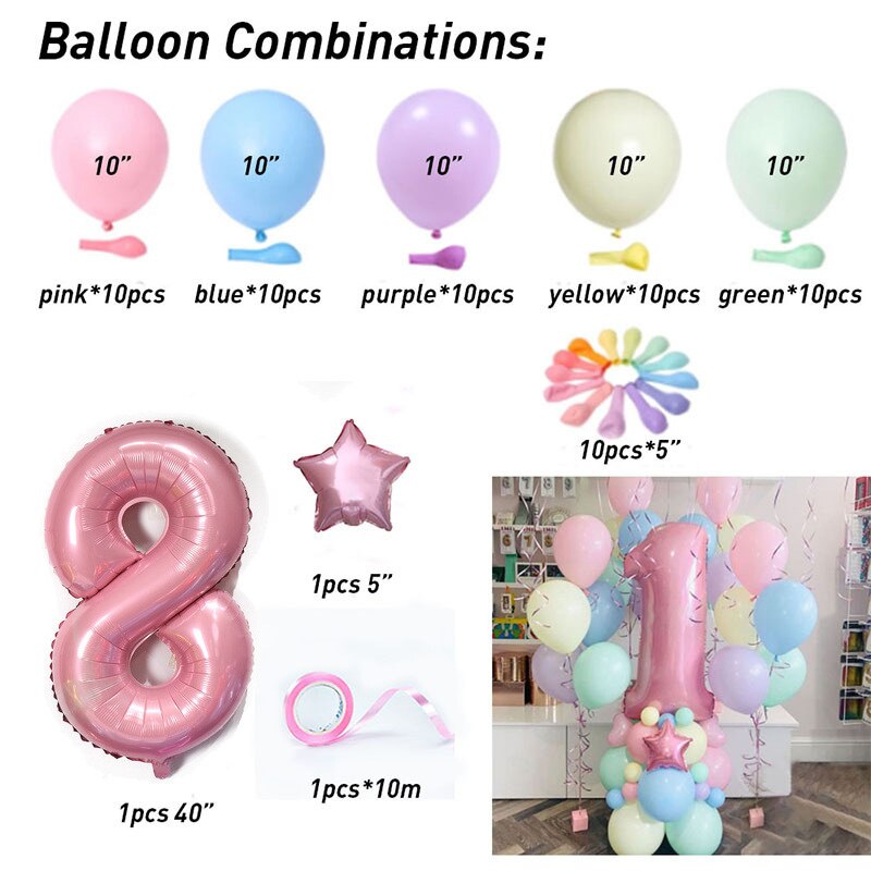 63Pcs/set Number Foil Latex Balloons for Kids Birthday Party Decoration 1st One Year Birthday Boy Decor Baby Shower Balloon: 8