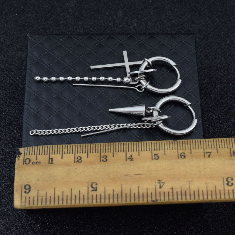 Pendientes de Punk para hombre, aretes cruzados de acero inoxidable con Clip de cadena, sin Piercing, pendiente de oreja para hombre y niño, joyería