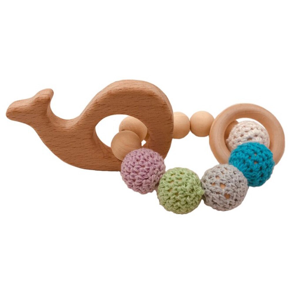 Houten Ring Natuurlijke Baby Rammelaar Gehaakte Kralen Animal Vorm Houten Bijtring Chew Speelgoed Armbanden Houten Baby Gym: Licht Groen
