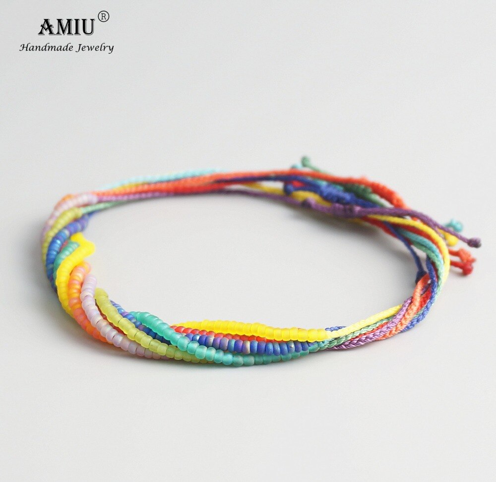 2022 Amiu Handgemaakte Bead Armband Mooie Regenboog Kleur Wax Draad Touw Armbanden En Armbanden Voor Vrouwen Mannen Zaad Kralen Armbanden