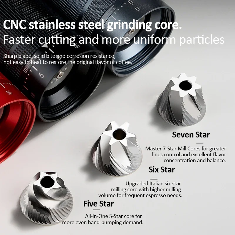 Molinillo de café Manual , molinillo de café expreso de grano de 5/6/7 núcleos, cafetera ajustable externa para el hogar