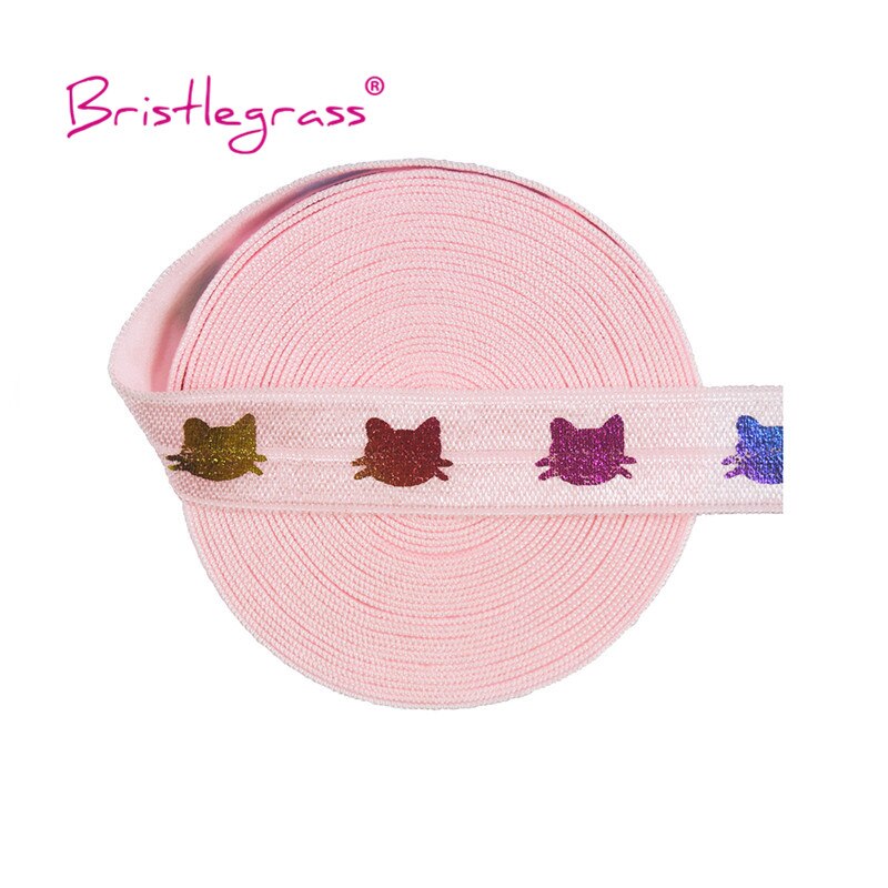 Bristlegrass 5 yard 5/8 " 15mm regenboog gouden kat folie print vouw elastiek voor spandex satijnen band haarelastiek hoofdband jurk naaien: Regenboog poederroze
