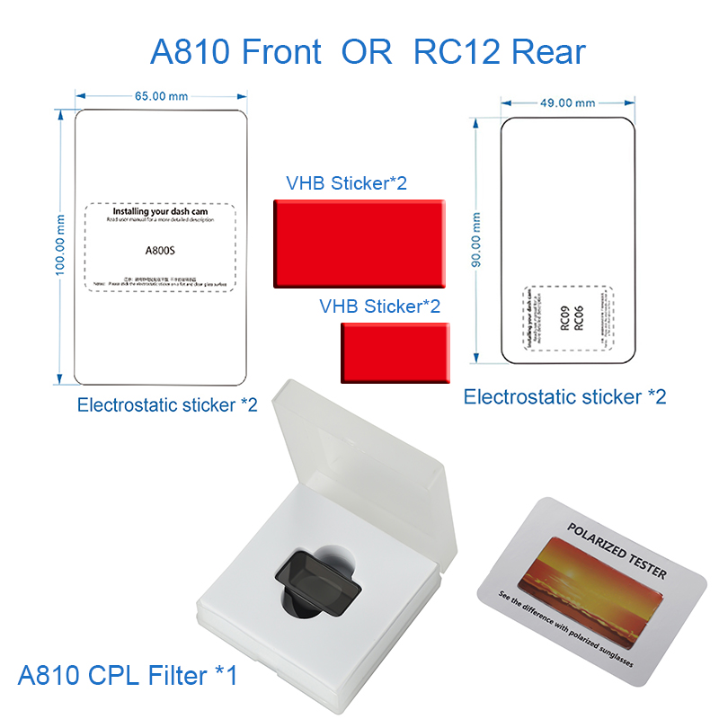 Per filtro CPL 70mai solo per filtro CPL 70mai A810 per fotocamera posteriore 70mai RC12 filtro CPL adesivo VHB e adesivi statici: Blu