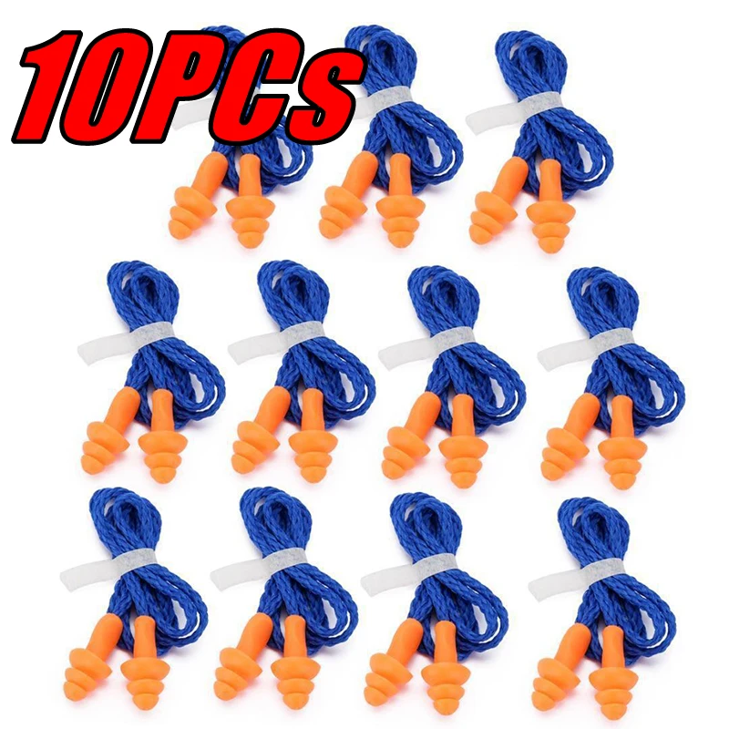 1/5/10Pcs Soft Silicone Corded Ear Protector Soundproof Earmuffs Noise Protection Earplugs Sleep Snoring Reusable Ears Plugs: black
