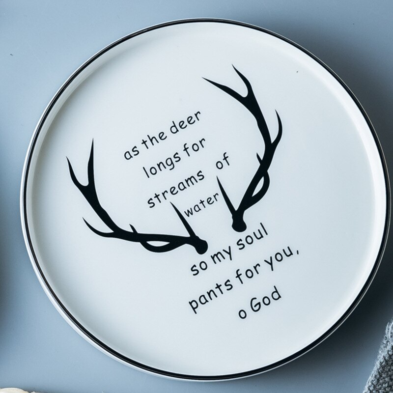 20 cm Leaf Round Ceramic Plate Cartoon Plant Procelain Dinner Plate Dessert Steak Fruit Nuts Tray Household Snack Dishes Plate: Horn