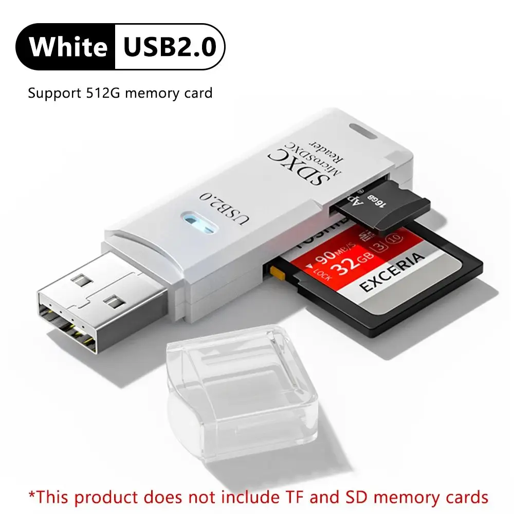 2 In1 USB 3.0/2.0 Card Reader Micro TF Card Reader USB Adapter High Speed Cardreader SD Memory Card For PC Laptop Accessories: WHITE
