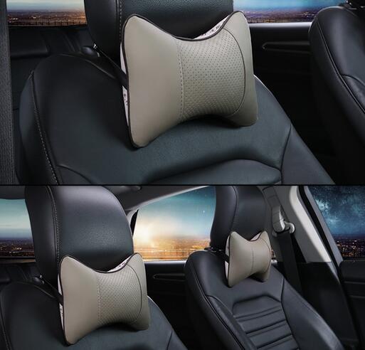 2 Pieces Car Red Wine PU Leather Headrest Neck Pillow Car Head Neck Pillow Seat Back Support Cushion