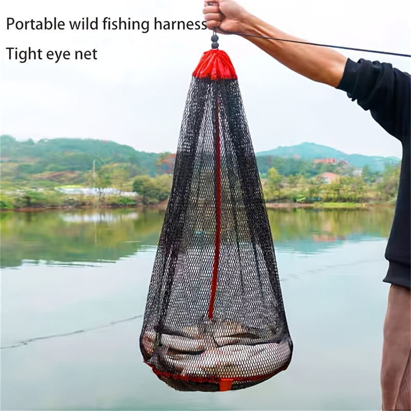 Rede de pouso de pesca, saco de coleta de captura de pesca com cordão, rede de peixe portátil, malha criptografada, bolsa de retenção de peixe para